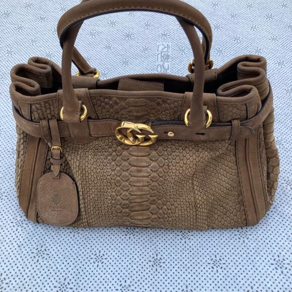 Gucci Women Tote Handbag Brown Python GG Running  Satchel Bag - Picture 4 of 16